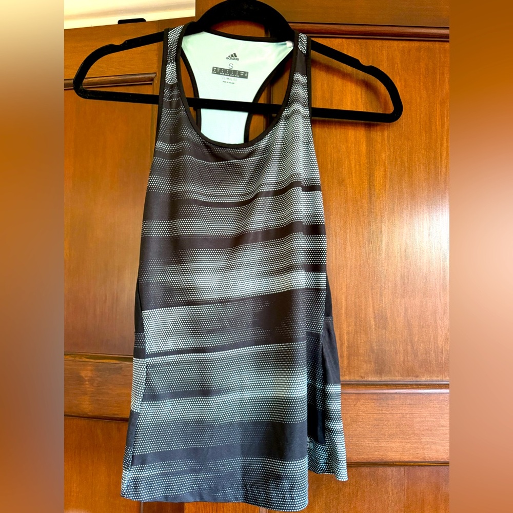 Adidas Climalite racer back tank top. Size small. Black and light aqua.